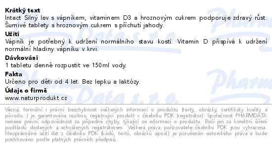 Intact Silný lev vápník+vitamin D3 Jahoda šumivé tablety 15 - popis