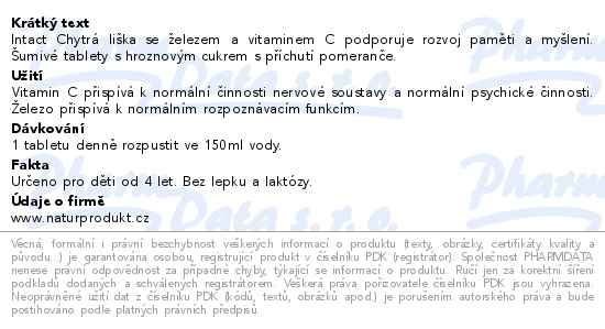 Intact Chytrá liška Železo+vitamin C Pomeranč 15 šumivých tablet - popis