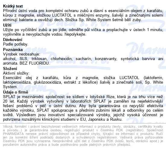 Splat Professional Total Care ústní Voda 275ml - popis