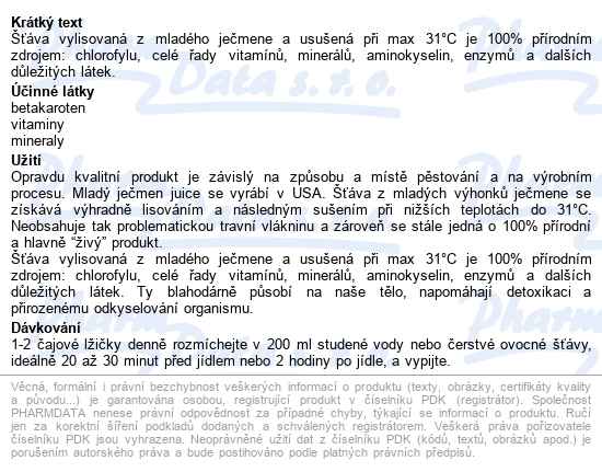 Mladý Ječmen Premium 200g Bio Nupreme - popis
