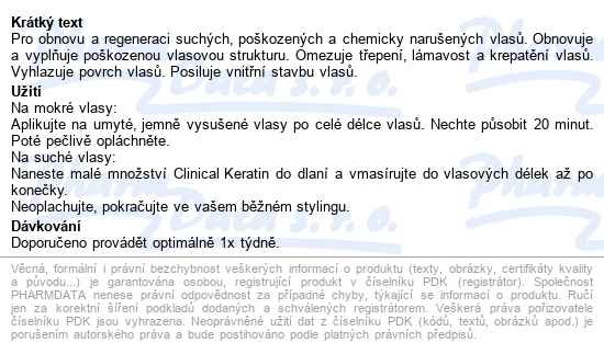 Clinical Keratin Hloubková Regenerační Kúra 100ml - popis