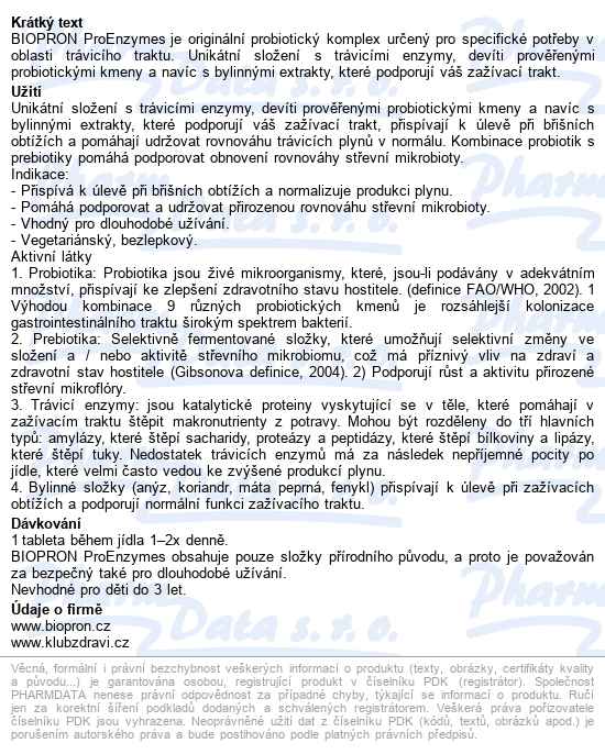 Biopron Proenzymes Tobolek 10 - popis