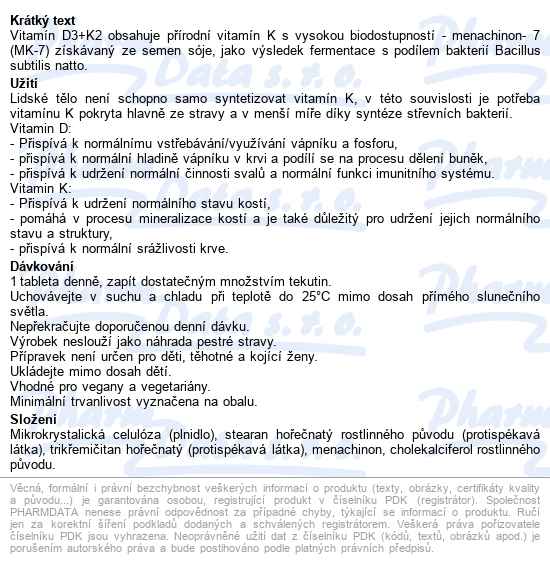Vieste Vitamin D3+k2 Tbl.30 - popis