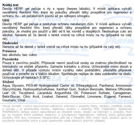 Dexilip Herp Gel Na Opary 7ml - popis
