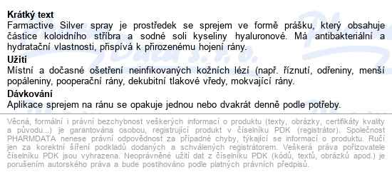 Farmactive Silver Spray spray se stříbrem a kyselinou hyaluronovou,125ml,1 - popis
