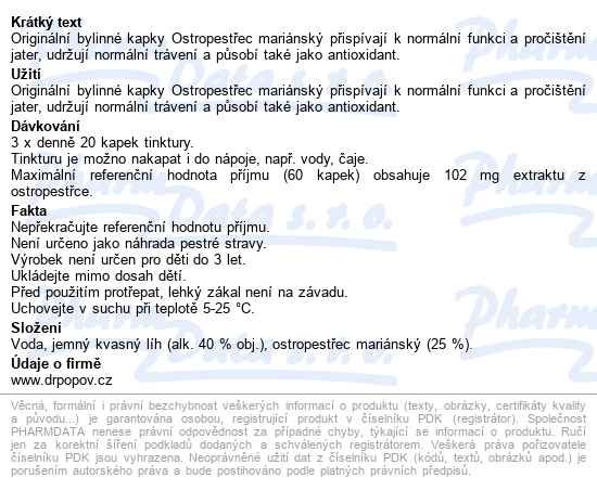 Dr.popov Kapky Bylinné Ostropestřec Mariánský100ml - popis
