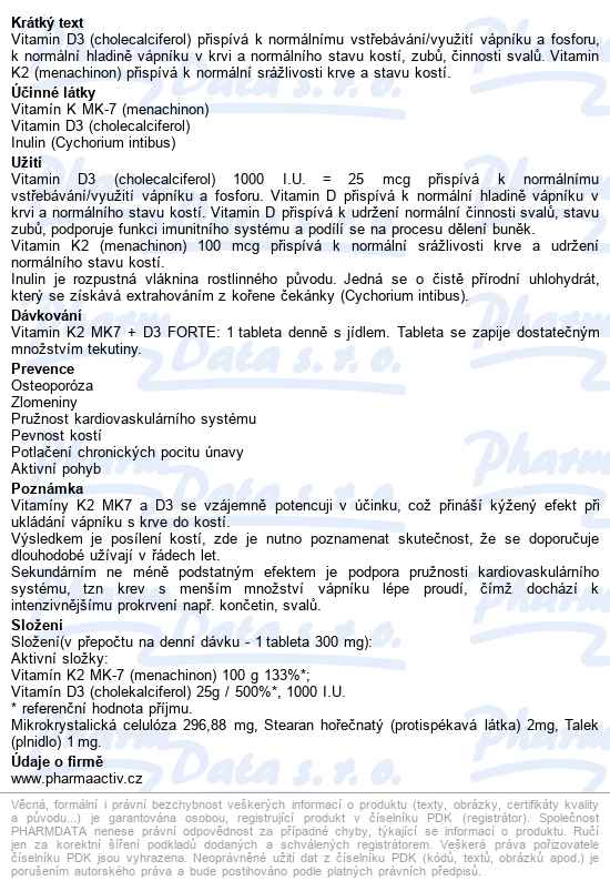 Vitamin K2 Mk7 + D3 Forte 1000 I.u. Tbl.125 - popis