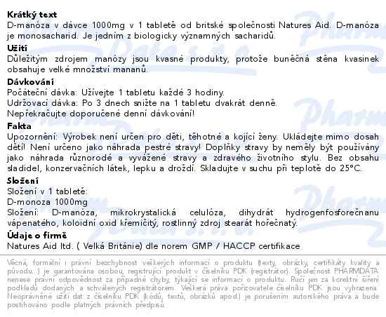 D-manóza 1000mg 60 tablet - popis