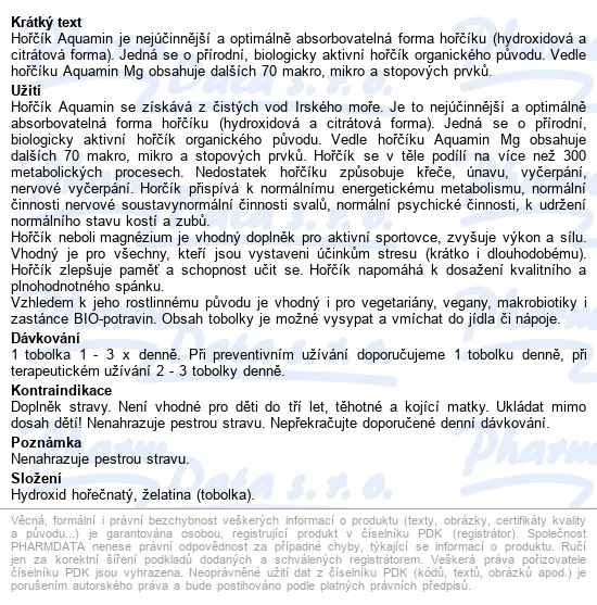 Topvet Aquamin Mg Biolog.aktivní Hořčík Tobolek 60 - popis