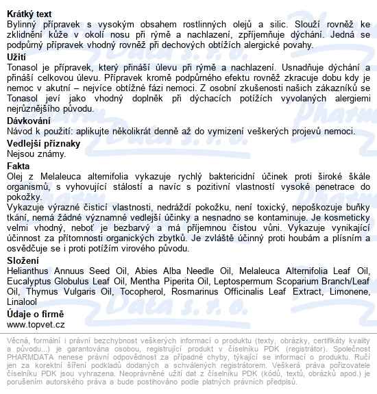 Topvet Tonasol Forte 30ml - popis