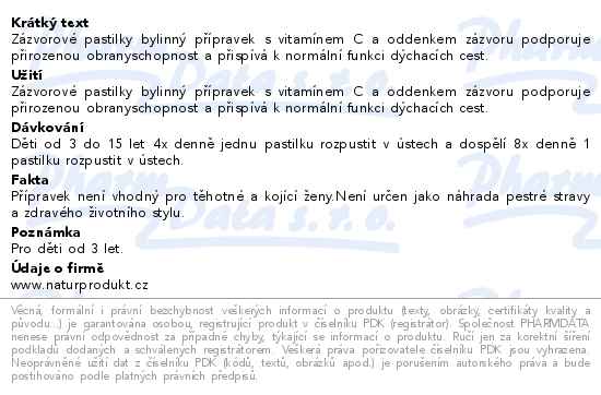 Naturprodukt Zázvorové pastilky 20ks - popis