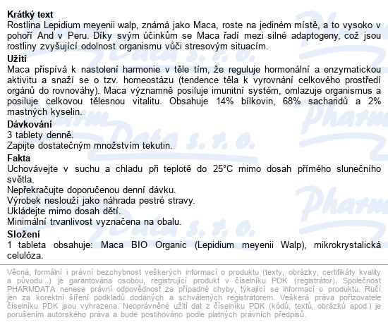 Vieste Maca Multipack Bio Tbl.200 - popis