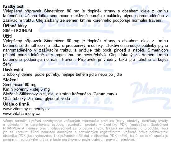 Vitaharmony Simethicon S Kmínem Tobolek 120 - popis