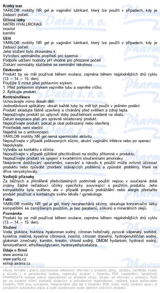Yarilo Motility Nr Gel 6x5ml - popis