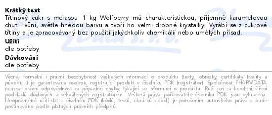Třtinový cukr s melasou 1 kg Wolfberry - popis