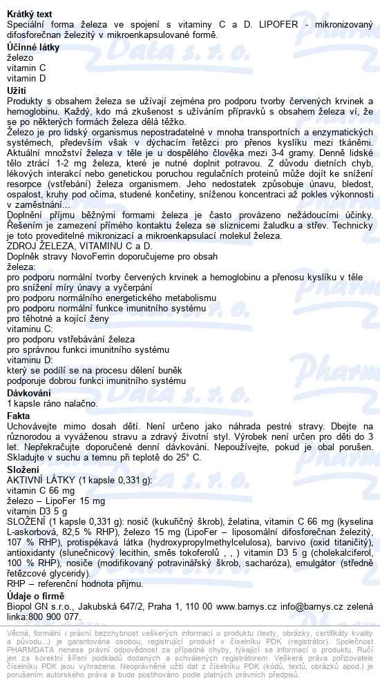 Barnys Novoferrin Cps.30+15 Zdarma - popis