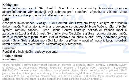 Tena Comfort Mini Extra vložky absorpční, 525ml, 30ks - popis
