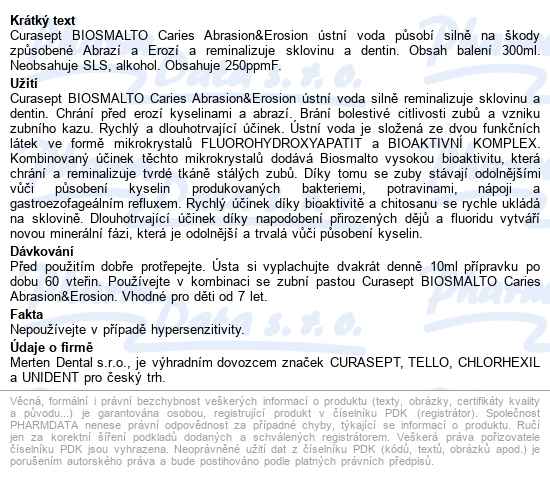 Curasept Biosmalto Abraze&eroze ústní Voda 300ml - popis