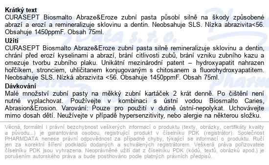 Curasept Biosmalto Abraze&eroze Zubní Pasta 75ml - popis