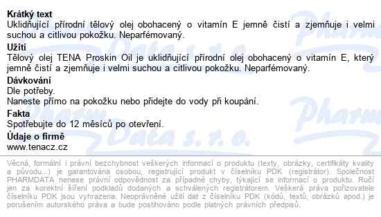 Tena Proskin Body Oil Tělový Olej 250ml 1176 - popis