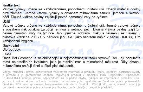 Vatové Tyčinky Bel Cosmetic 200 Ks - popis