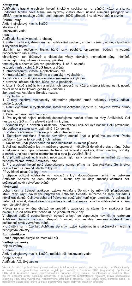 ActiMaris Sensitiv roztok na rány 300ml - popis