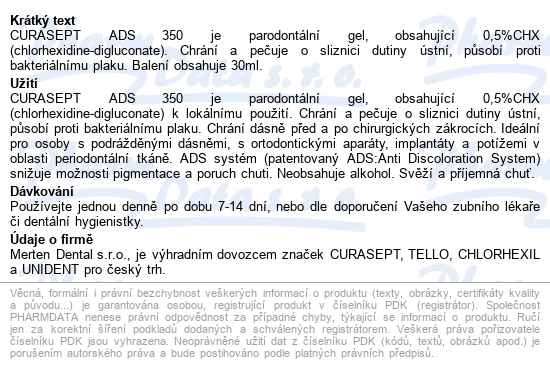 Curasept Ads 350 Parodontální Gel 0.5%chx 30ml - popis