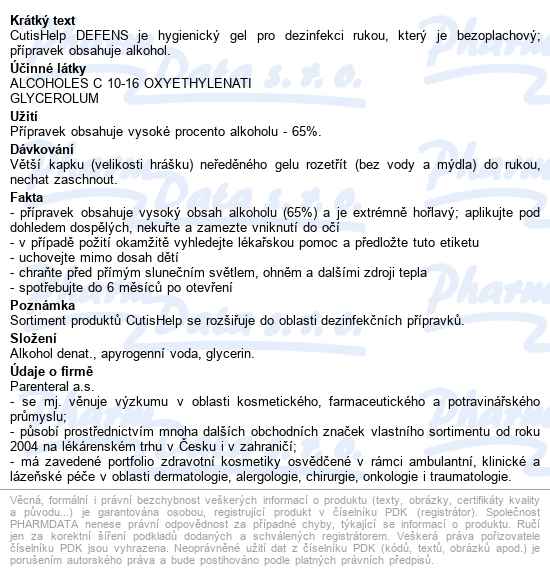 Cutishelp Defens Hygienický Gel 100ml - popis