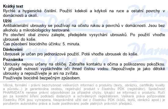 Ubrousky Vlhčené Antibakter.na Ruce A Povrchy 60ks - popis