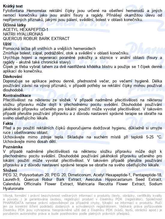 Fytofontana Hemorrelax Rektální čípky 10ks - popis