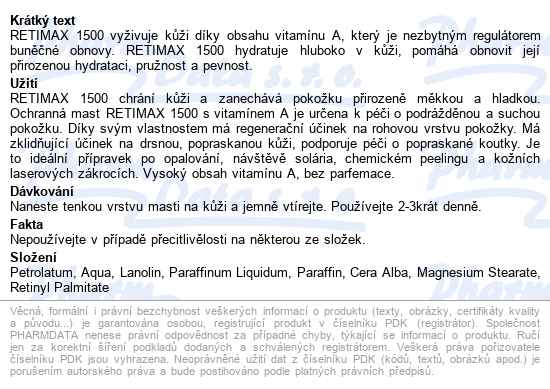 Retimax 1500 Ochranná Mast S Vitamínem A 30g - popis
