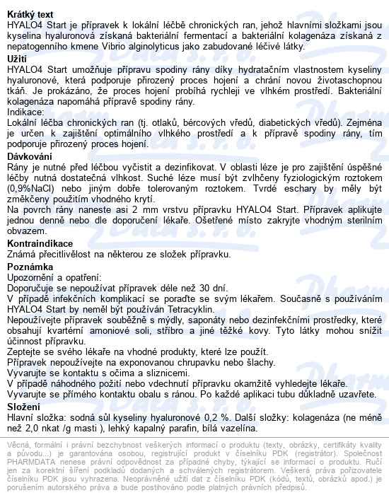 Hyalo4 Start 30g mast s obsahem sodné soli kyseliny hyaluronové a k - popis