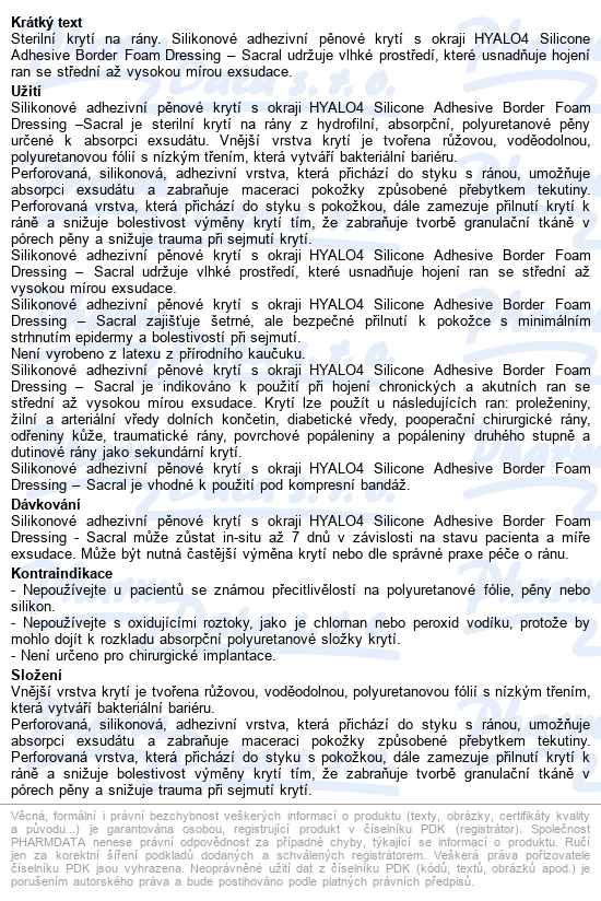 Hyalo4 Silicone Adhesive Border Foam Dressing - Sacral silikonové adhezivní pěnové krytí s lepivým okrajem - popis