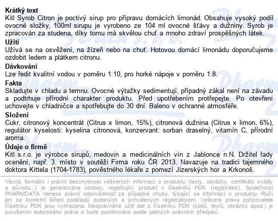 Kitl Syrob Citron S Dužninou 500ml - popis
