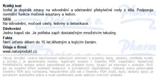 Naturprodukt Izofet Na Odvodnění Cps.30 - popis