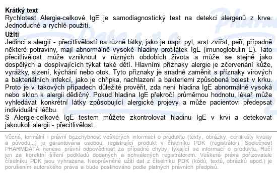 Vitamin Station Rychlotest Alergie-totální Ige - popis