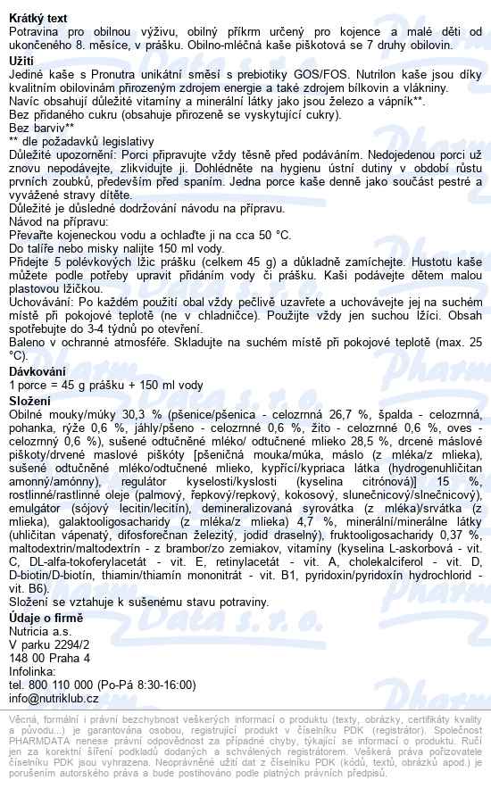 Nutrilon Obil.-ml.kaše Pišk.7druhů Obilin 225g 8m+ - popis