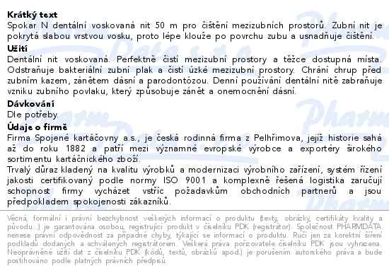 Spokar N Dentální nit voskovaná 50m - popis