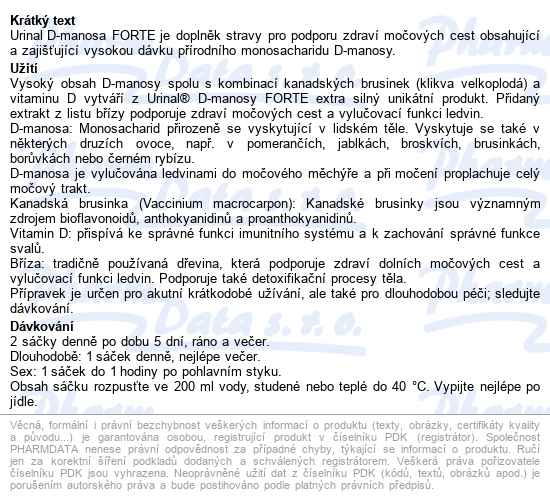 Urinal D-manosa Forte 10 Sáčků - popis