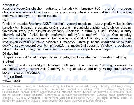 Revital Kanadské Brusinky Akut 500mg Cps.15 - popis
