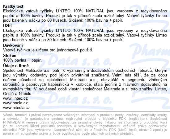 Vatové Tyčinky Papírové Linteo 80ks - popis