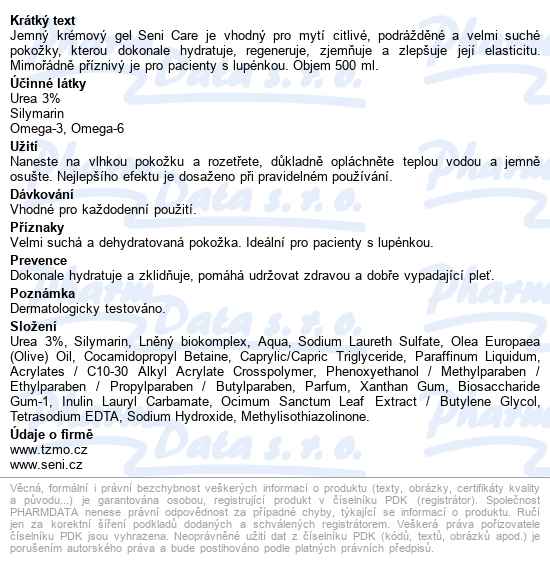 Seni Care Krémový Mycí Gel S 3% Ureou 500ml - popis