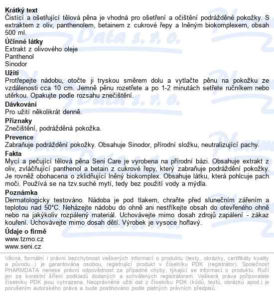 Seni Care čisticí A Ošetřující Tělová Pěna 500ml - popis