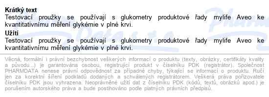 Testovací Proužky Pro Glukometr Mylife Aveo - popis