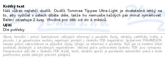 Tommee Tippee Ultralight šidítko 0-6m 2ks - popis