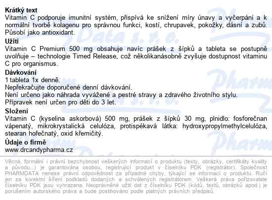 Dr.candy Pharma Vitamin C Premium Tbl.100x500mg - popis