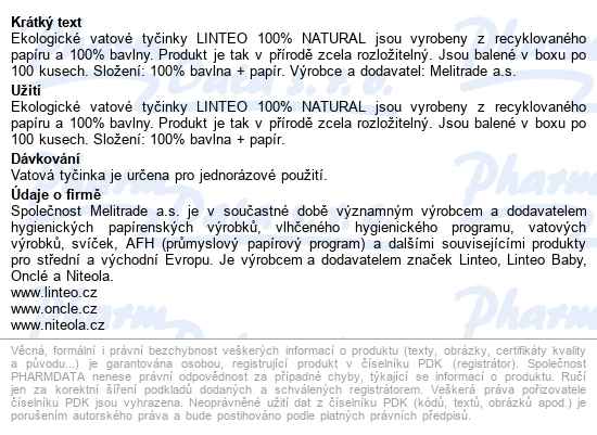 Vatové Tyčinky Papírové Linteo Box 100ks - popis
