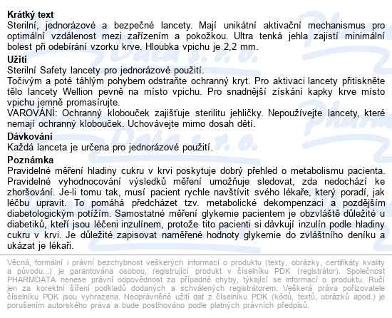 Wellion Safety Lancets 23g jednorázové bezpečnostní lancety 23g, 100ks - popis