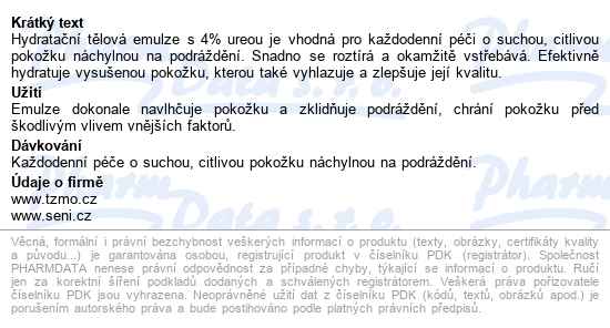 Seni Care Hydratační Tělová Emulze 4% Urea 500ml - popis