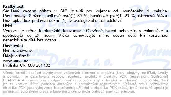 Sunar Kapsička Jablko Banán Bio 100g - popis